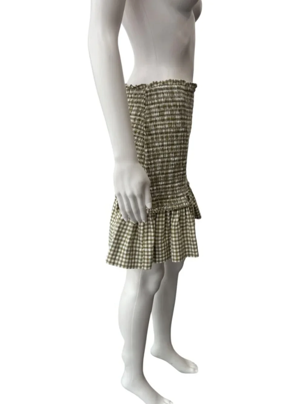 $298 Veronica Beard Green White Plaid Smocked Mini Cotton Aloya Dress size M - Picture 4 of 8